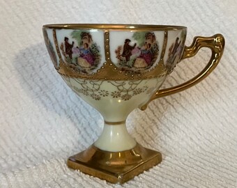 Antique Footed Teacup, Hand Painted Teacup, Highly Gilded Tea Cup, Victorian Lovers Teacup