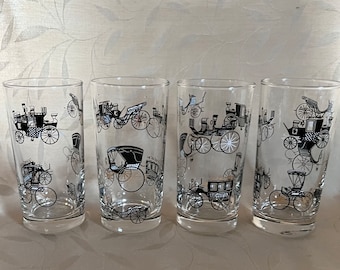 Libbey Old Coach Highball Glasses, Libbey Carriage Glasses, Carriage Water Glasses, Old Coach Glasses, MCM Barware, MCM Glasses