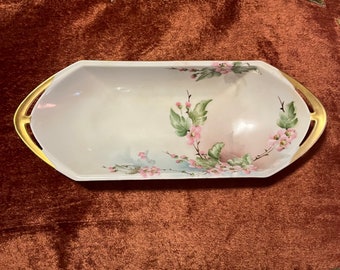 Antique MZ Austria Serving Dish, Stara Role Pottery Works, Antique Serving Dish, Hand Painted Serving Plate, Cherry Blossom Dish