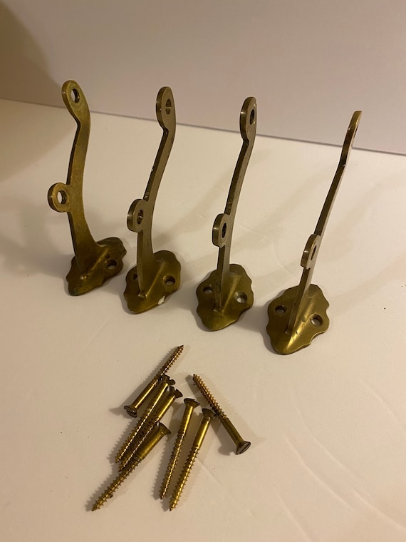 Vintage Brass Hooks, Brass Coat Hooks, Vintage Brass Hardware, Set