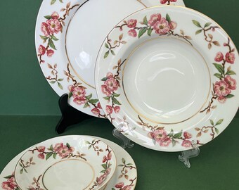Narumi Cherry Blossom Place Setting, Narumi Dinner Plate, Salad Plate, Soup Bowl, Small Bowl, Cherry Blossom Dishes, Four Piece Set