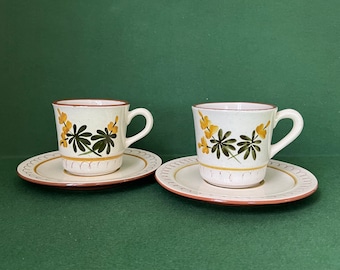 Stangl Golden Blossom Cups and Saucers, Pair Vintage Stangl Pottery Coffee Cups, Stangl Pottery Golden Blossom, Golden Blossom Coffee Mugs