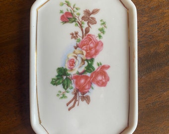 Vintage Calling Card Plate, Vintage Porcelain Dish, Vintage Ceramic Dish, Small Floral Plate, Porcelain Calling Card Dish