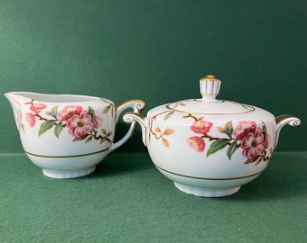 Narumi Cherry Blossom Creamer and Sugar Bowl, Narumi Serving Pieces, Cherry Blossom Cream and Sugar, Blossomtime Cream Pitcher and Sugar