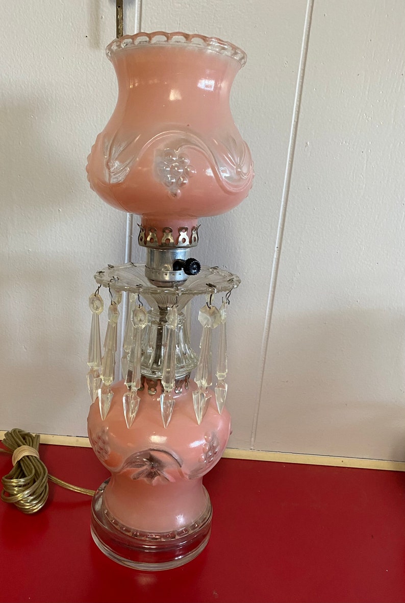 Vintage 1950s Frosted Pink Glass Boudoir Lamp Etsy