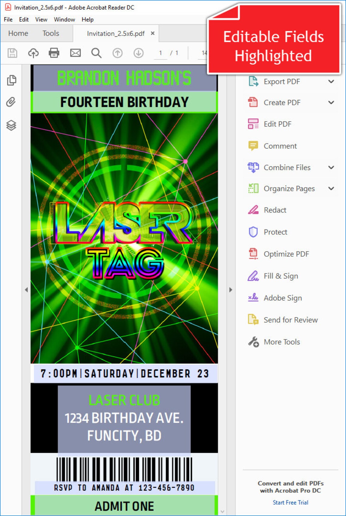 Glow Laser Tag Ticket Birthday Invitation Boy Printable Neon Etsy