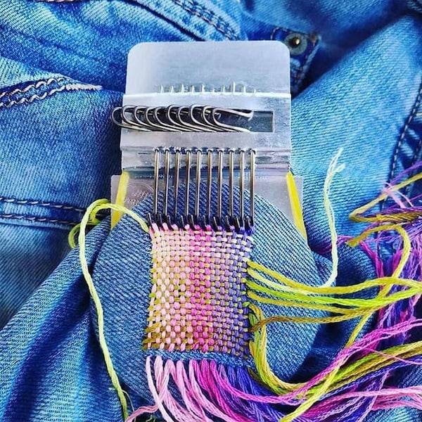 Métier à repriser Speedweve - Kit de métier à tisser à crochets 10-42 avec fil à broder 24 couleurs pour les débutants Réparer rapidement les trous de réparation des jeans