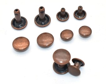 Metal Double Cap Leather Rivets - Bronze 2 Size Metal Rapid Rivet Studs for Leather Craft Clothes/Shoes/Bags/Belts Repair Decoration