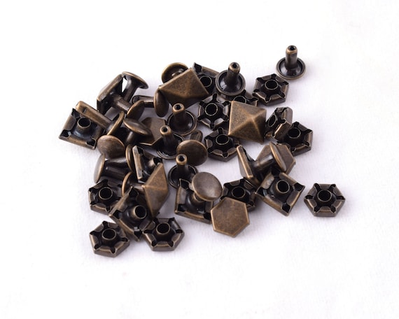 Carré Double Cap Cuir Rivets Hexagon Rapid Rivet Studs Bronze Fixation  Snaps Double Cap Rivets Cuir Vêtements Chaussures Sacs Réparation 50Set -   France