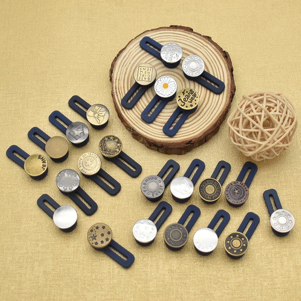 12 Sets Button Pins for Loose Jeans, No Sew and No Tools Instant Replacement Snap Tack Pant Button, Ceryvop Reusable and Adjustable Metal Pants