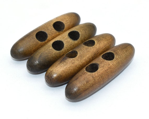 Brown Wooden Toggle Buttons, Two Holes Toggle Buttons, Trench Coat Buttons,  Winter Duffle Coat Button, Long Wood Buttons, 50mm 