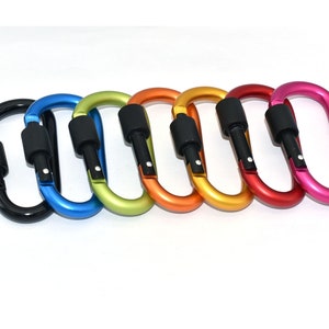 Large Aluminum Carabiner Clip Clasp D-Ring Locking Key Chain Security Camping Heavy Duty Spring Buckle with Screw Gate 2pcs