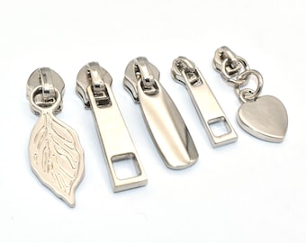 Size 3/5 Silver Zipper #3/5 Pendant Zipper Head Zipper Puller Alloy Zipper  Fastener Slider For Zip head Purse bags Making Hardware 6PCS