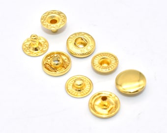 Gold Snap Buttons Spring Snap Fasteners Studs Snap Buttons Poppers Leatherworking Snap Buttons Metal Snap Fasteners 10mm 20 set