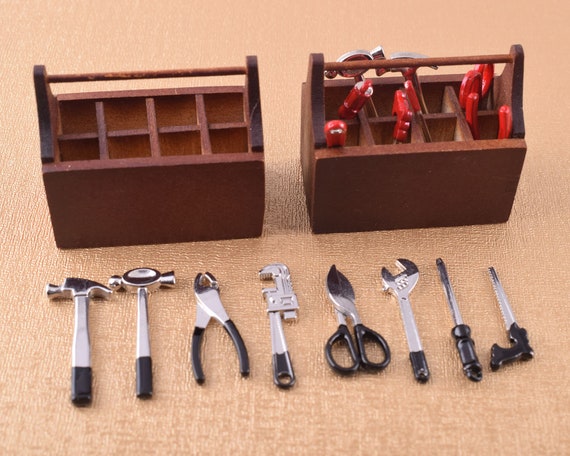 Mini Toolbox With 8pcs Tools Multi-tool Model Set Miniature Wooden House  Tool Box Dressing Toys Scene DIY Fairy Garden Dollhouse Accessories 
