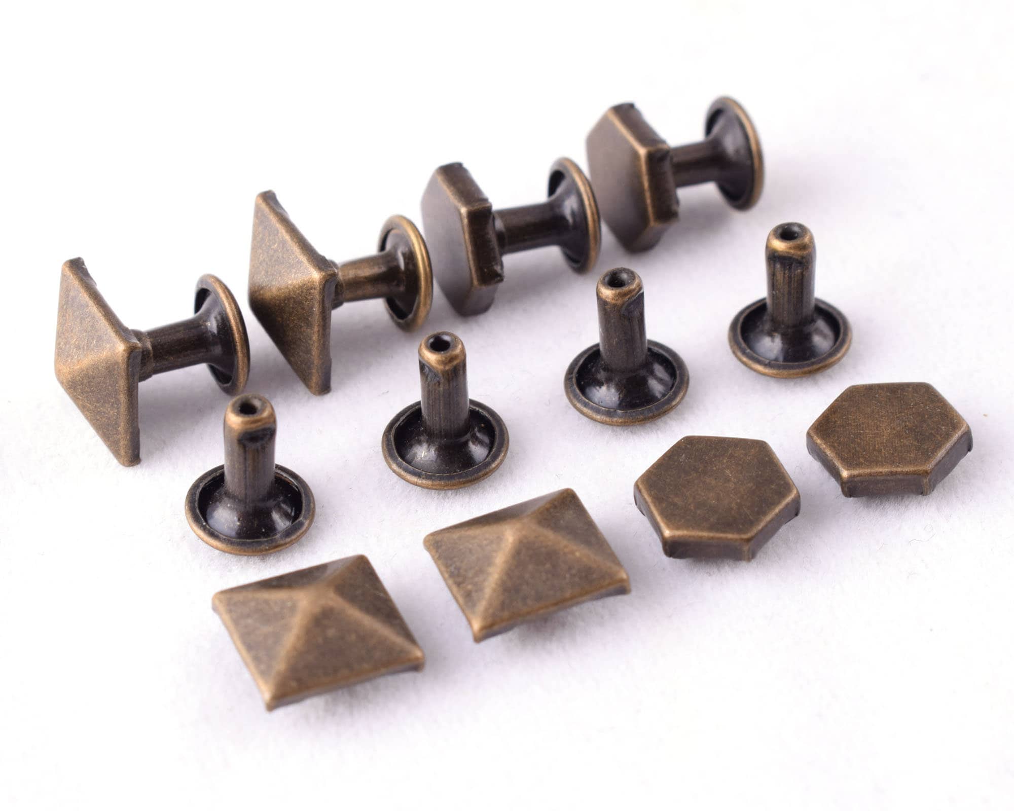 Square Double Cap Leather Rivets Hexagon Rapid Rivet Studs Bronze