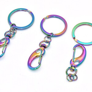 10mm Rainbow Swivel Clasp with Key Ring Split Rings Lanyard Snap Hook Spring Swivel Clip Snap Hook Lobster Clasp for Bag Keychain DIY Crafts