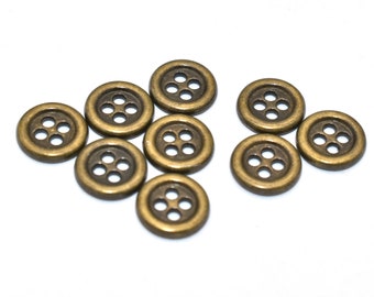 Bronze Coat Buttons Antique Metal Flat Button 11mm Four Hole Sewing Buttons Blazer Button for Clothing or Leather Wrap Clasps Sewing