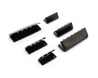 Fivela de cinto de metal Pontas de extremidade 3 tamanhos Preto Cordão Clipe Suspensório Clipe de cinto Crimp End para Cintos Pacote de correias
