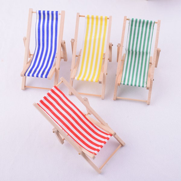 Handmade Mini Beach Chair Coastal Seating Folding Chair Doll Furniture Wooden Toys Play House Toy Wooden Dollhouse Accessories Artisan DIY