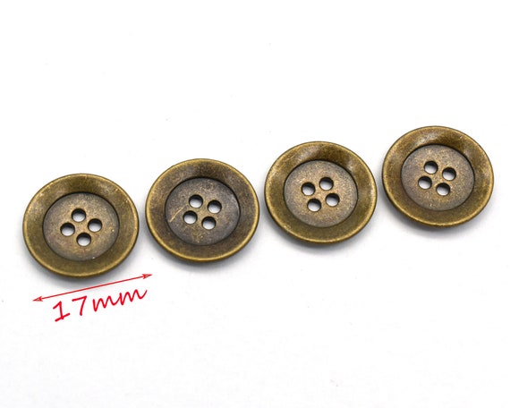 sewing button, 4-Hole Brushed Antique Gold Metal Button (Made in