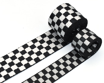 1/1.5&quot;Webbing Belt Knit Tape Ribbon Black & White Ribbons Plaid Geometric Pattern Webbing Bag Accessories Textile Sewing Accessories