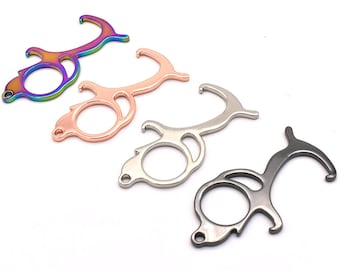Rainbow Door Opener Touchless Antimicrobial Tool Button Pusher Bottle Opener Keychain Hand Free Key Opener - 6pcs