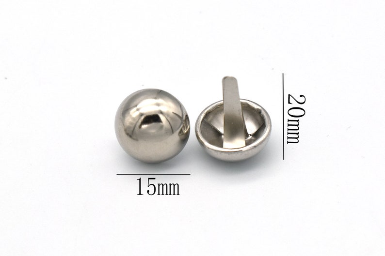 15mm Silver Purse Feet Round Dome Handbag Nailheads Brads Spike Prong Studs for Bag Belt Leather Craft Hardware Accessories 50pcs image 2