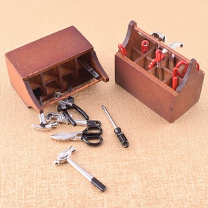 Handmade Mini Toolbox with 8pcs Tools Multi-Tool Model Set Miniature Wooden House Tool Box Dressing Toys Scene DIY Fairy Garden Dollhouse