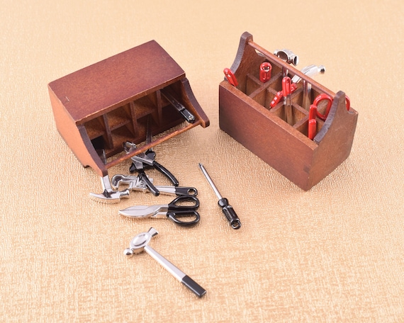 Mini Toolbox With 8pcs Tools Multi-tool Model Set Miniature Wooden