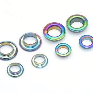 Rainbow Grommets Sewing Eyelets - 2 Size Metal Eyelets Round Inner Hole Grommets DIY Rivet Leathercraft Accessories for Bead Cores 50pcs