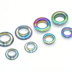 Rainbow Grommets Sewing Eyelets - 2 Size Metal Eyelets Round Inner Hole Grommets DIY Rivet Leathercraft Accessories for Bead Cores 50pcs