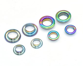 Rainbow Grommets Coser Ojales - 2 Tamaños Ojales de metal Agujero interior redondo Arandelas DIY Remache Leathercraft Accesorios para núcleos de cuentas 50pcs