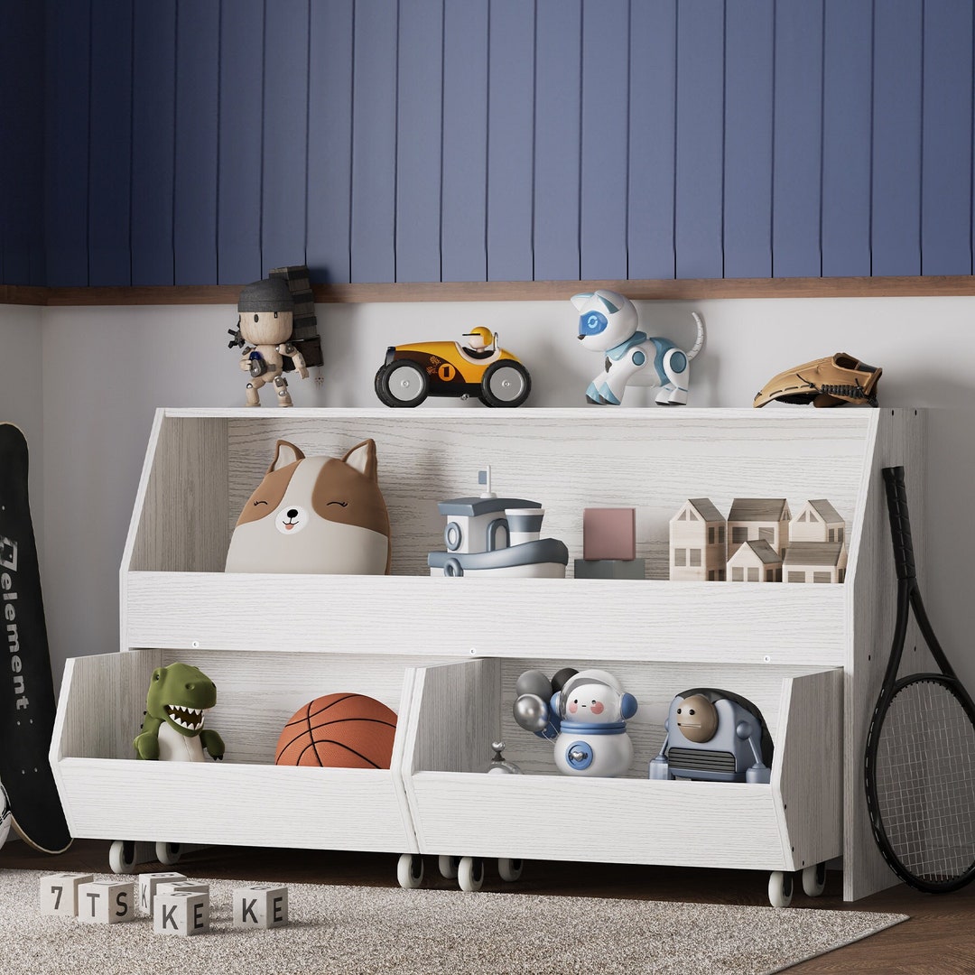 Kids Bookshelf Bookcase Footboard Storage Cubby Shelf Toy Etsy