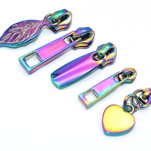 Size 3/5 Rainbow Zipper #3/5 Pendant Zipper Head Zipper Puller Alloy Zipper Fastener Slider For Zip head Purse bags Making Hardware 6PCS