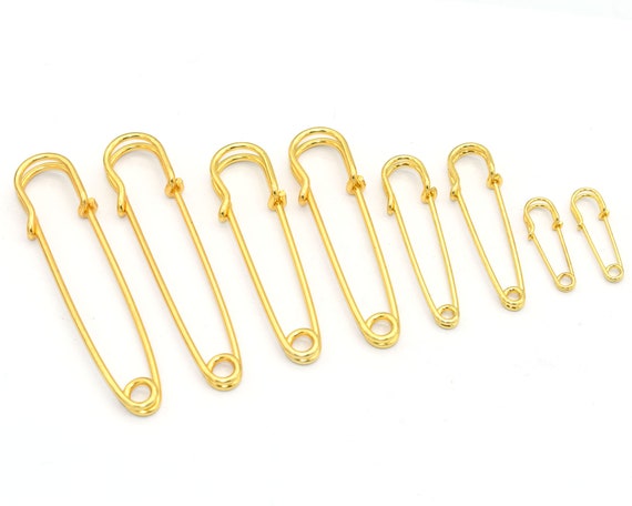 Premium Quality Gold Safety Pins Made from Hardened Steel Pin Wire in 8  Sizes