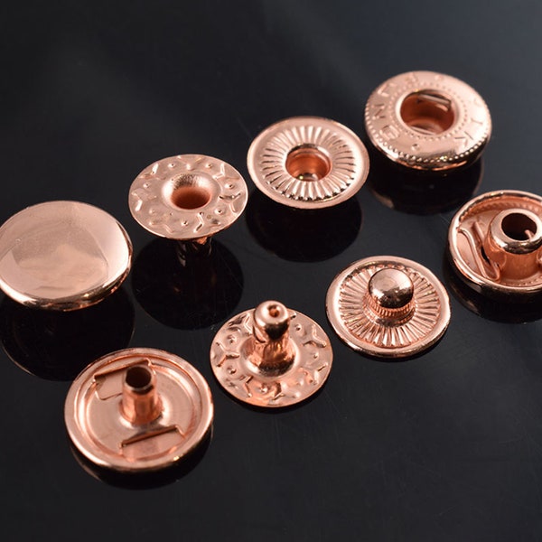 Rose Gold Snap Buttons Spring Snap Fasteners Studs Snap Buttons Poppers Leatherworking Snap Buttons Metal Snap Fasteners 12mm 20 set
