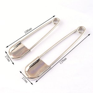 Énormes broches de sécurité Grande épingle de sécurité Grande épingle à linge surdimensionnée Épingle de couverture argent 128mm / 108 pour lartisanat créatif 2pcs image 2