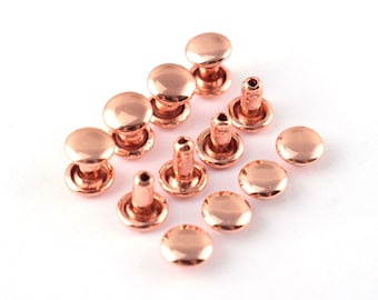Rose Gold Double Cap Leather Rivets Fastener Snaps Metal Rapid Rivet Studs Leather Craft Clothes/Shoes/Bags/Belts Repair Decoration 100Set