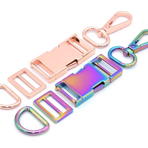 20mm Rainbow Release Buckle adjuster Purse Buckles Webbing Hardware Swivel Clasp Snap Hook D ring Strap slide Buckle - 1 set