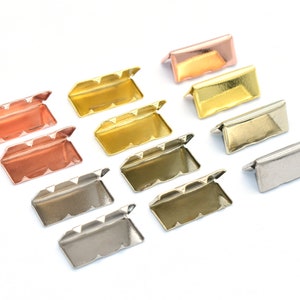 20mm Gold End Tip Belt Buckle Flat Ribbon Clamp Lanyard clip Suspender clip Ribbon clip Gold clip Crimp End for Belts Webbing Package 50pcs