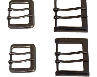 Large Double Pin Buckle Metal Black Buckle Double Pin Rectangular Buckle For Belts - 2 pcs