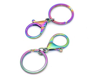 35mm Rainbow Swivel clasp with Key Ring Split Rings Lanyard Snap Hook Spring Clip Snap Hook Lobster Clasp for Bag Keychain DIY Crafts 4pcs