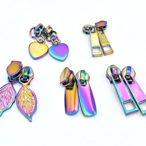 Size 3/5 Rainbow Zipper #3/5 Fashion Zipper Head Zipper Puller Alloy Zipper Fastener Slider For Zip head Purse bags Making Hardware 6PCS