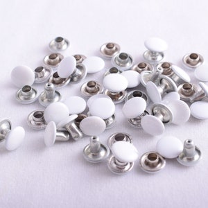 Metal Double Cap Leather Rivets - White Metal Rapid Rivet Studs for Leather Craft Clothes/Shoes/Bags/Belts Repair Decoration 100Set