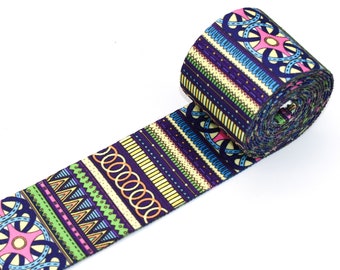 2"Colorful Ethnic Webbing Ribbon Polyester Smooth Geometric Pattern Ribbons Webbing Knapsack Strapping Bag Crafts for Bag Strap Sewing Craft