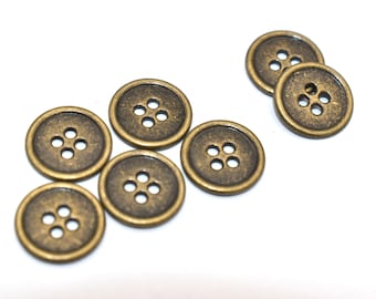 Bronze Coat Buttons Antique Metal Flat Button 10mm Four Hole Sewing Buttons Blazer Button for Clothing or Leather Wrap Clasps Sewing