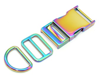 1 "(25 mm) Rainbow Metal Release Slide Strap Buckle D ring Adjuster Purse Buckles Dog Collar Hardware Strap Slide Buckle For webbing hardware
