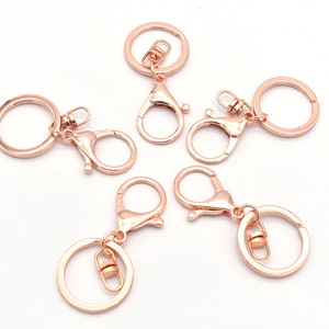 Rose Gold Swivel clasp with Key Ring Split Rings Lanyard Snap Hook Spring Clip Snap Hook Lobster Clasp for Bag Keychain DIY Crafts 65mm 6pcs