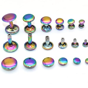 Metal Double Cap Leather Rivets - Rainbow 6 Size Metal Rapid Rivet Studs for Leather Craft Clothes/Shoes/Bags/Belts Repair Decoration 100Set